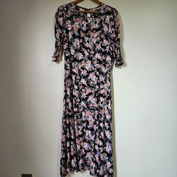 NWT MI AMI FLORAL VINTAGE STYLE MIDI DRESS 3/4 SLEEVES WITH SLIT SIZE XL - Picture 1 of 16
